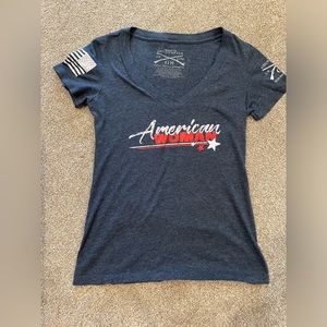 Grunt Style American Woman Navy V-neck Medium Shirt